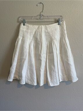 LOFT White Pleated Linen Mini Skirt